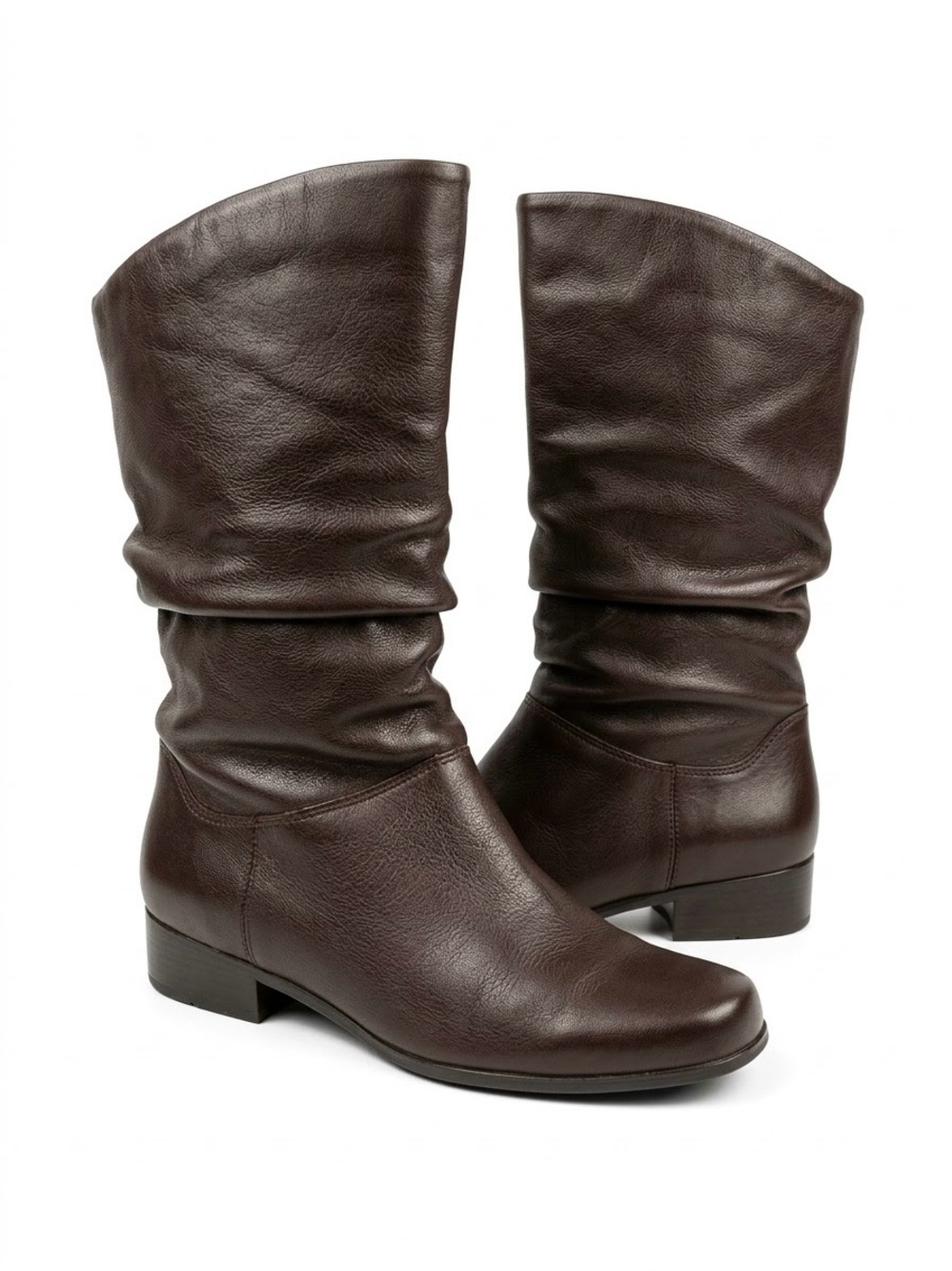 St. John's Bay Dark Brown Slouch Mid-Calf Leather Boots Sz 7.5M Boho Office Cozy